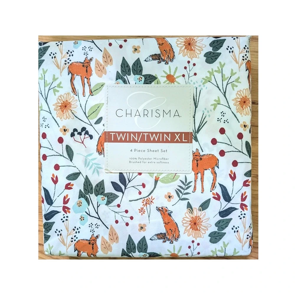 Charisma Sheet Set Twin/XL Woodland Animals Cottagecore Forest Fox Deer Print