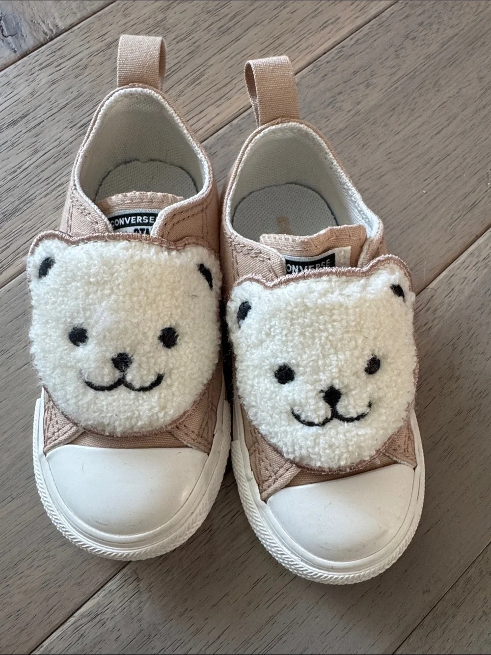 Converse Kids Pink Beige Bear Slip-On Sneakers