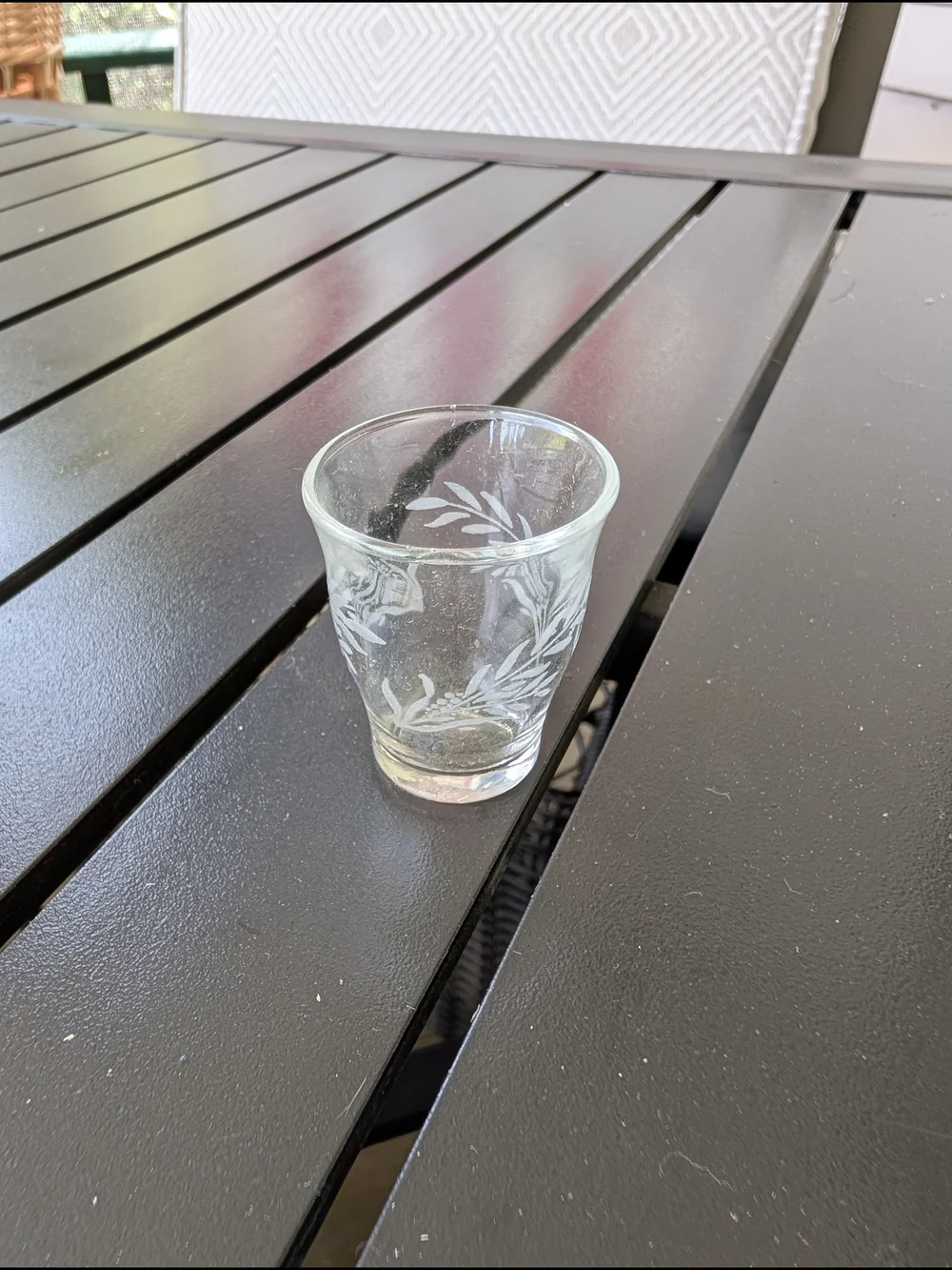 Vintage Italian Etched Glass Decanter With 6 Shot Glass Set