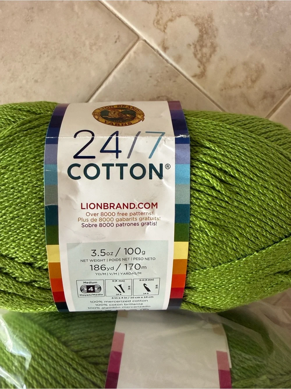 Lion Brand 24/7 Cotton Yarn - Bright Green - Grass