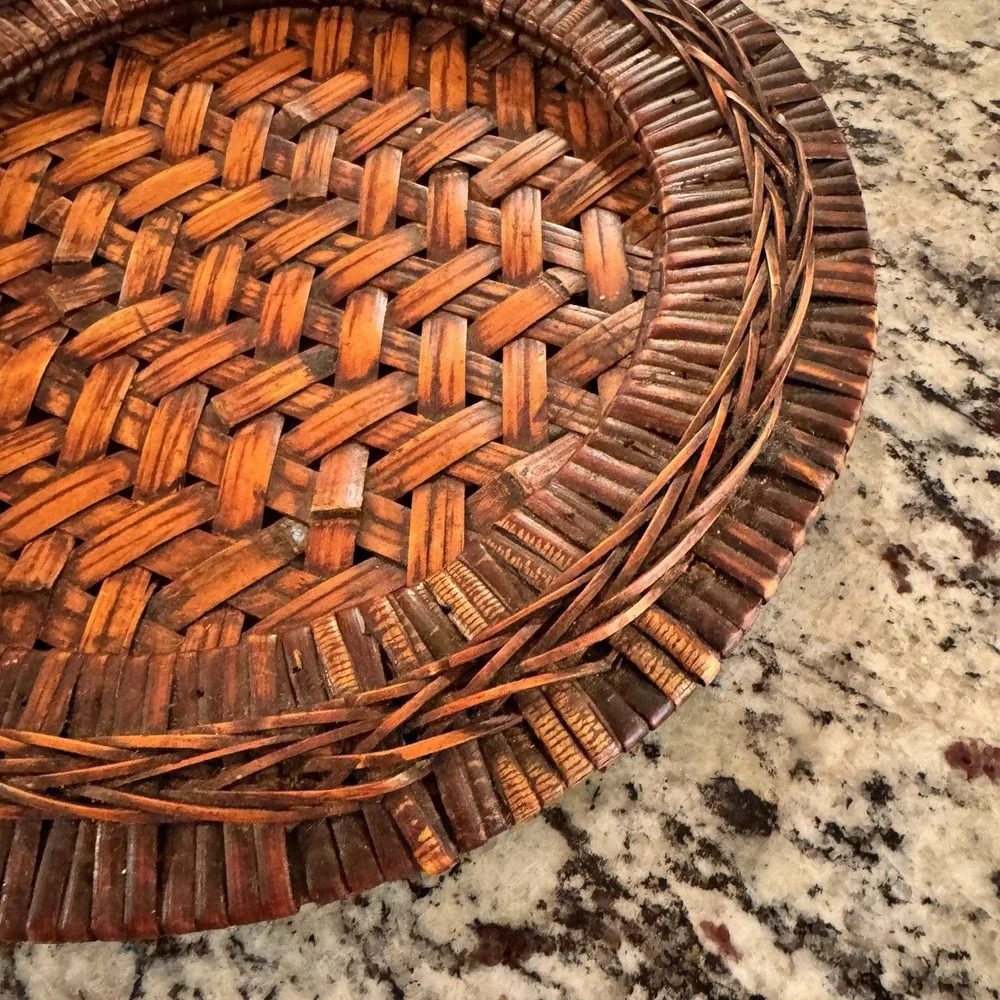 Vintage Handwoven Rattan Reed Round Tray 13