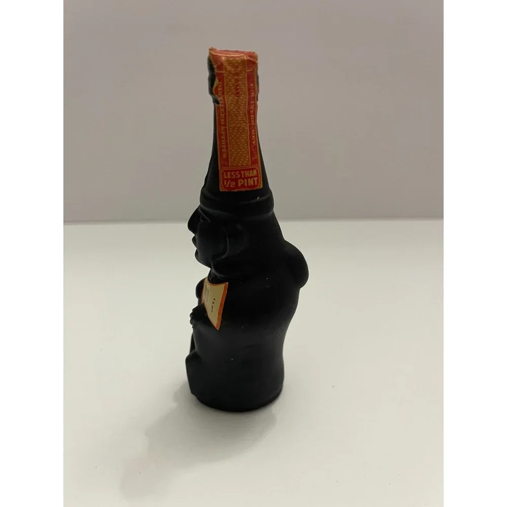 Vintage Inca Pisco Miniature Bottle Matte Black Glass Peruvian Head 1.6oz Peru