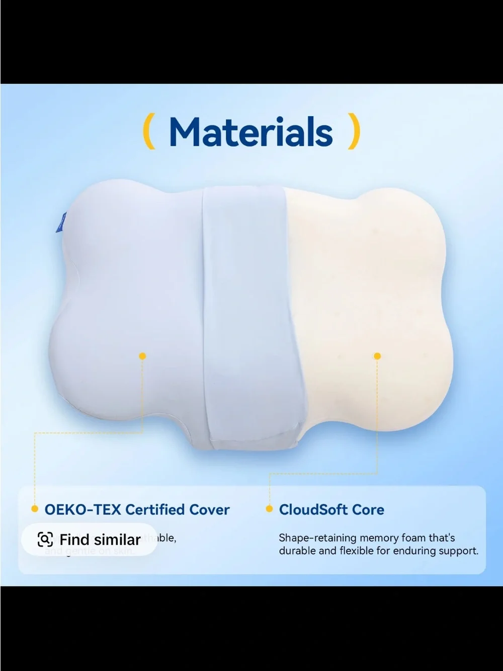Ergonomic CloudSoft Memory Foam Pillow - Light Blue & Cream