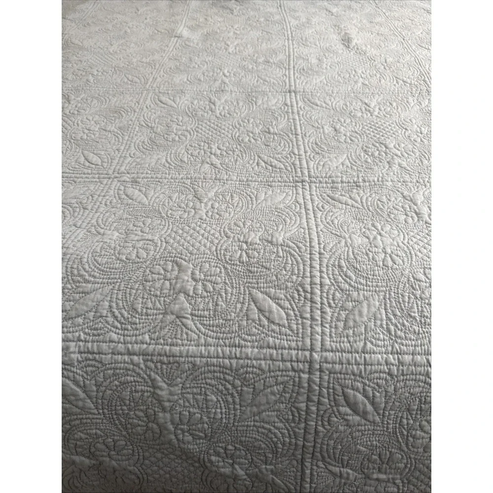C and F Enterprises Blue Quilted Queen Bedspread Floral Cottagecore Coverlet