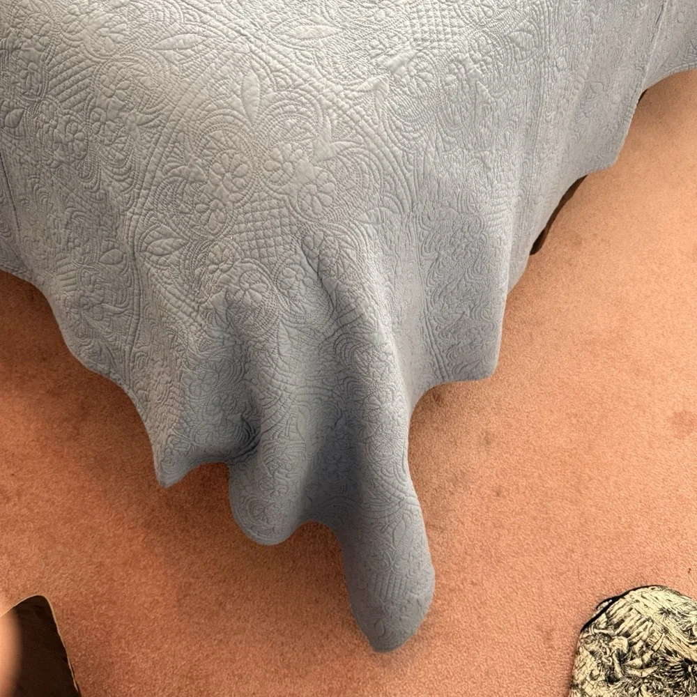 C and F Enterprises Blue Quilted Queen Bedspread Floral Cottagecore Coverlet