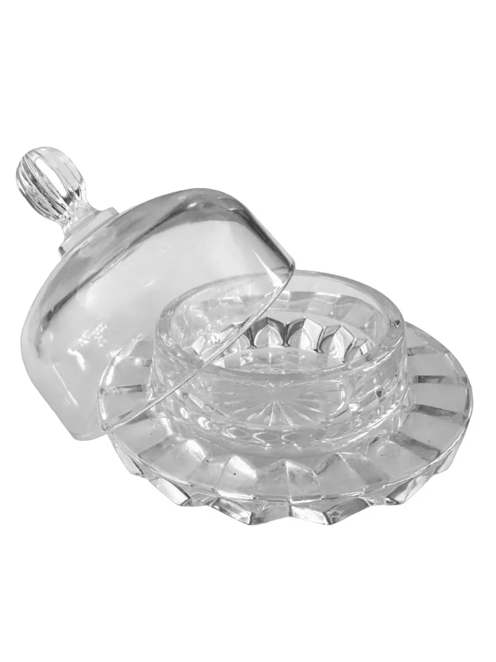MIKASA Clear Glass Crystal Round Butter Dish 3.5” w/ Lid Salina Pattern