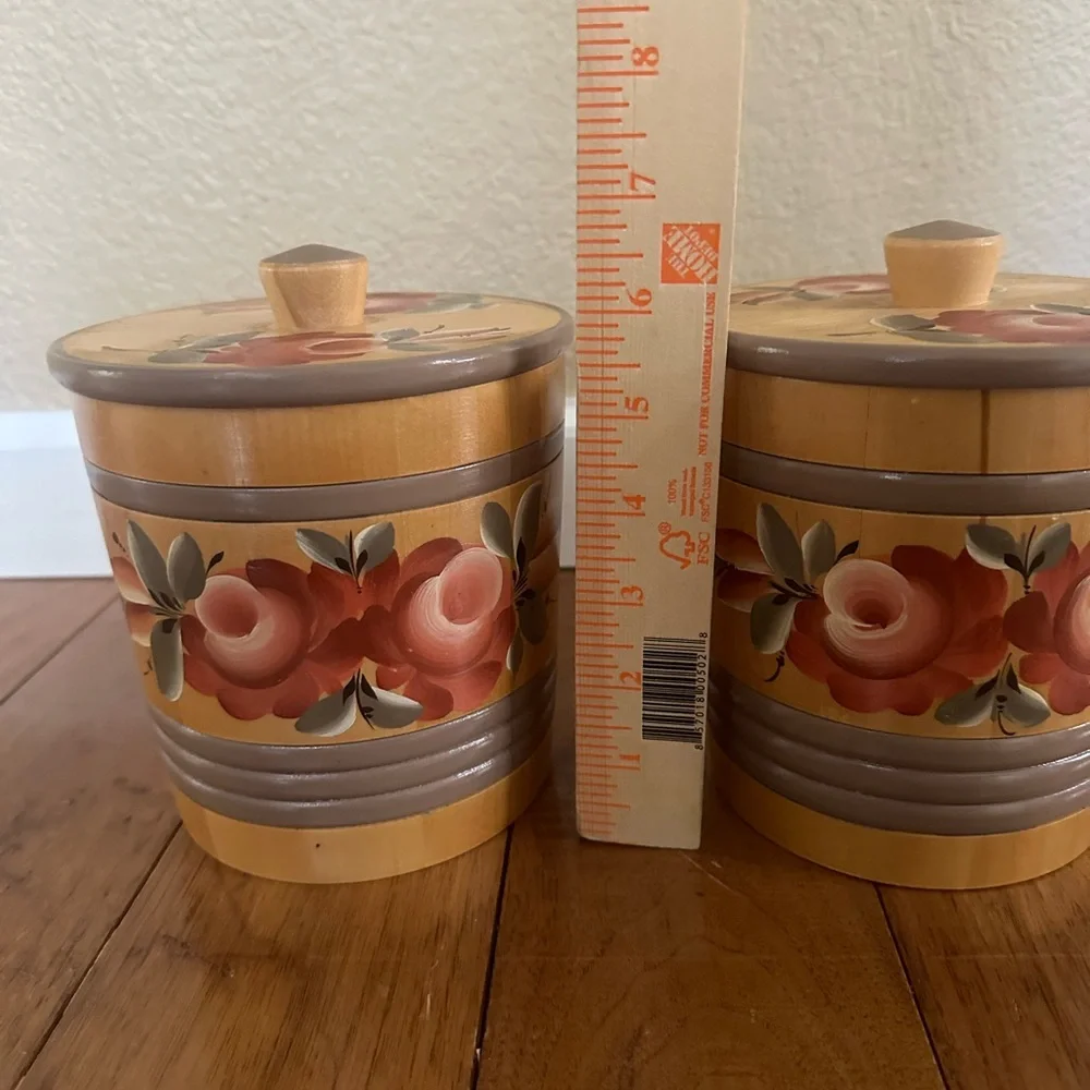 Vintage Hand-Painted Wooden Containers with Lids Soviet USSR Folk Art | Set of 2
