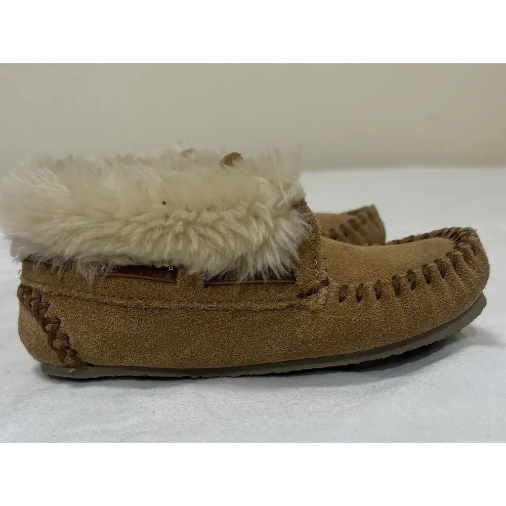 Minnetonka Toddlers Size 7 Charley Tan Brown Leather Moccasin Slippers Comfy