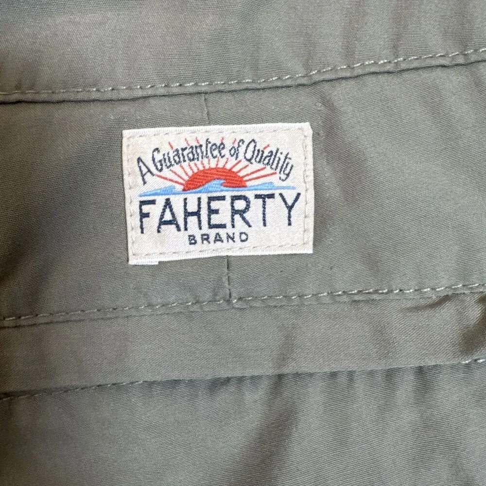 Faherty All Day Shorts Men's Size 31 Green/Tan Quick Dry Lightweight Hiking 7.5”