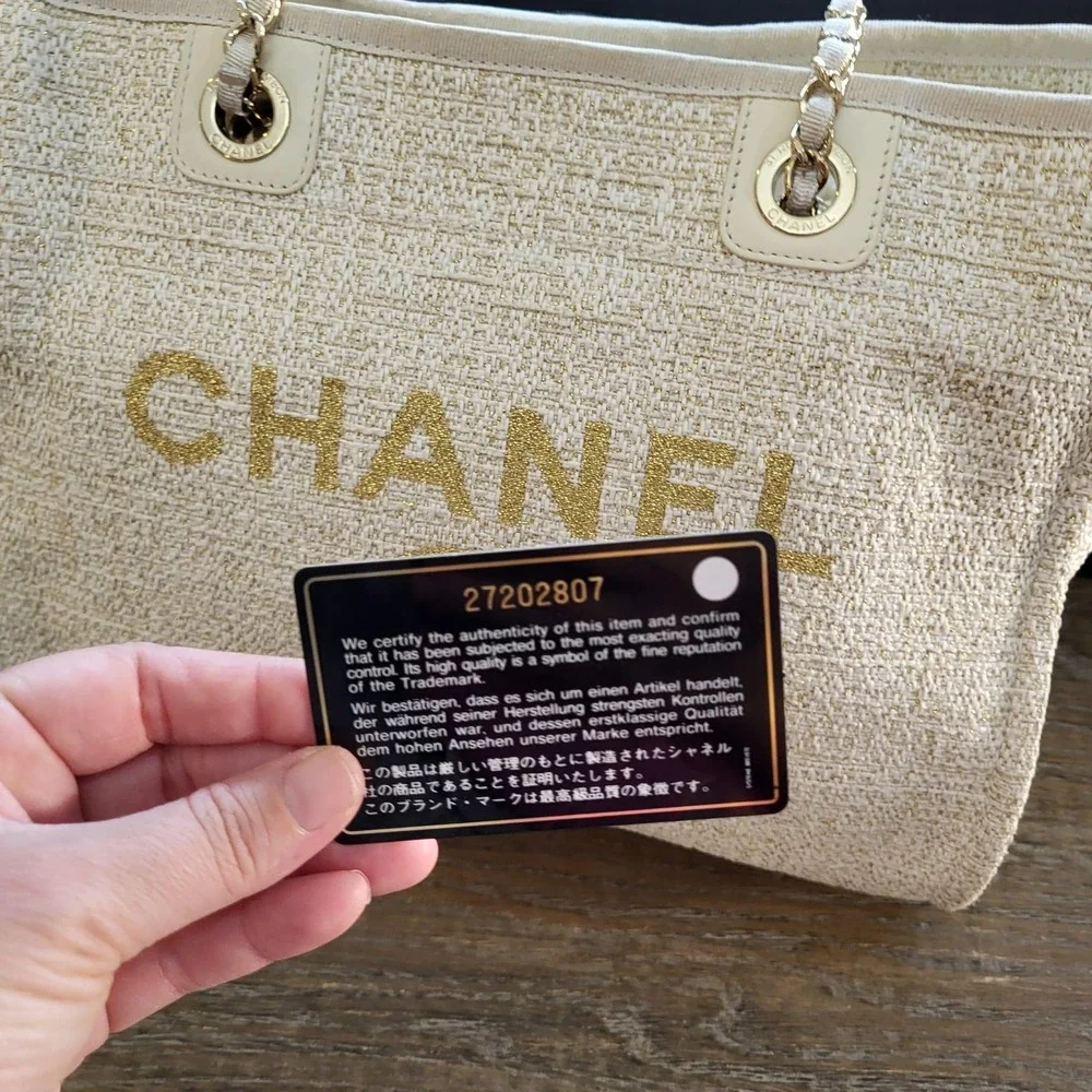 Chanel Lurex Boucle Small Deauville Tote Bag Ivory Gold 31 Rue Cambon 27202807