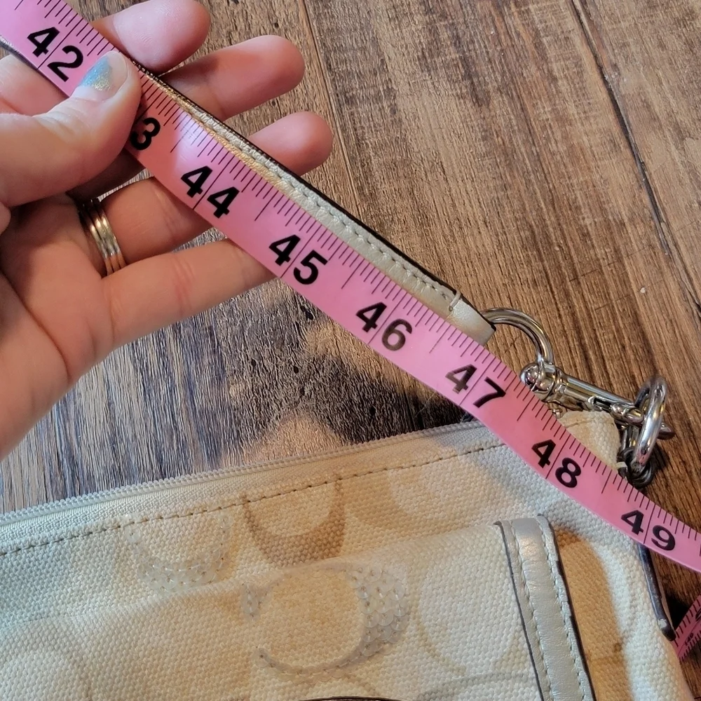 Coach Signature Cream Tan Sequin Crossbody Purse