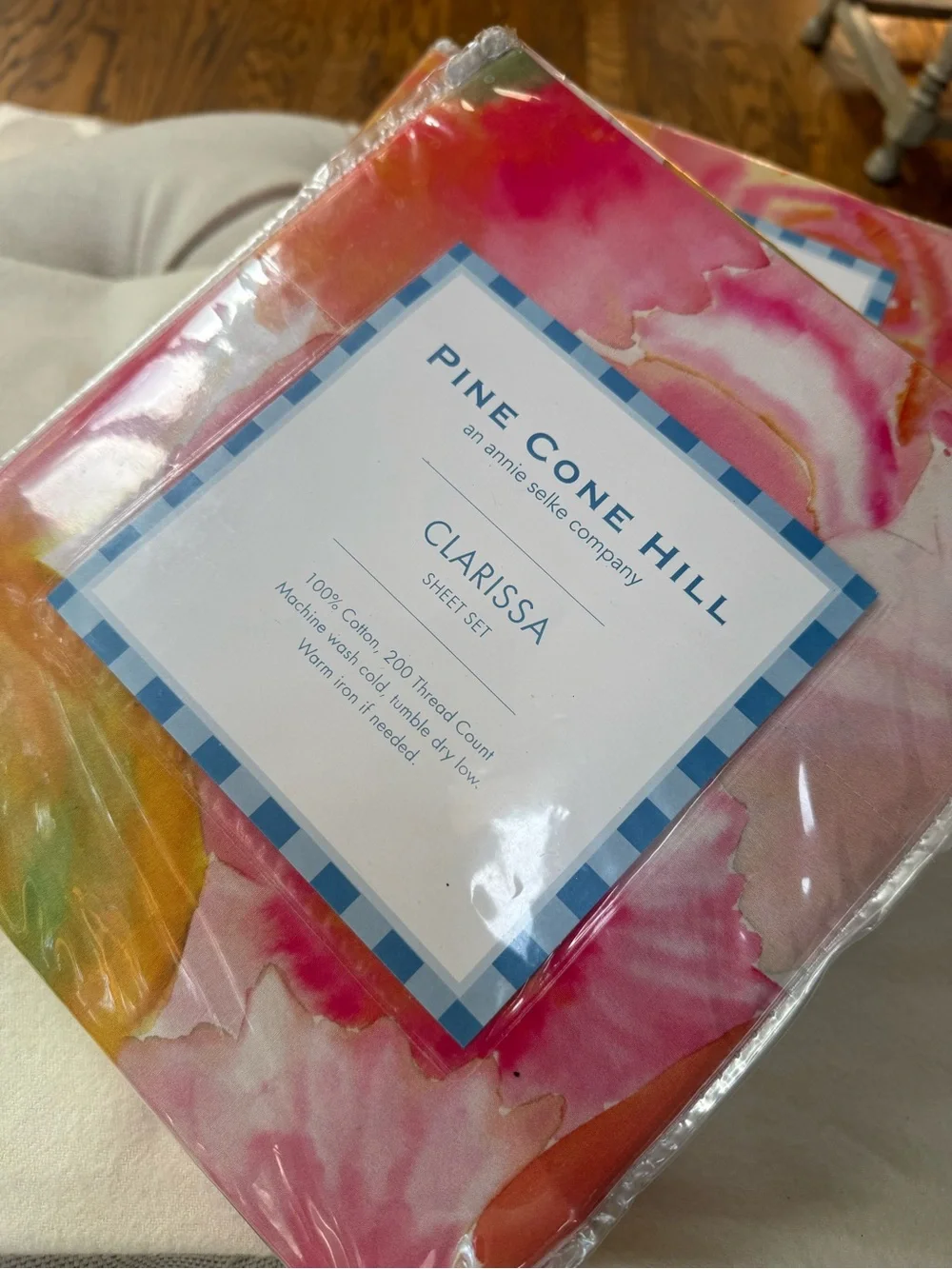 NEW set of 2 Twin Pine Cone Hill Watercolor Floral Sheet Set - Pink Orange Green