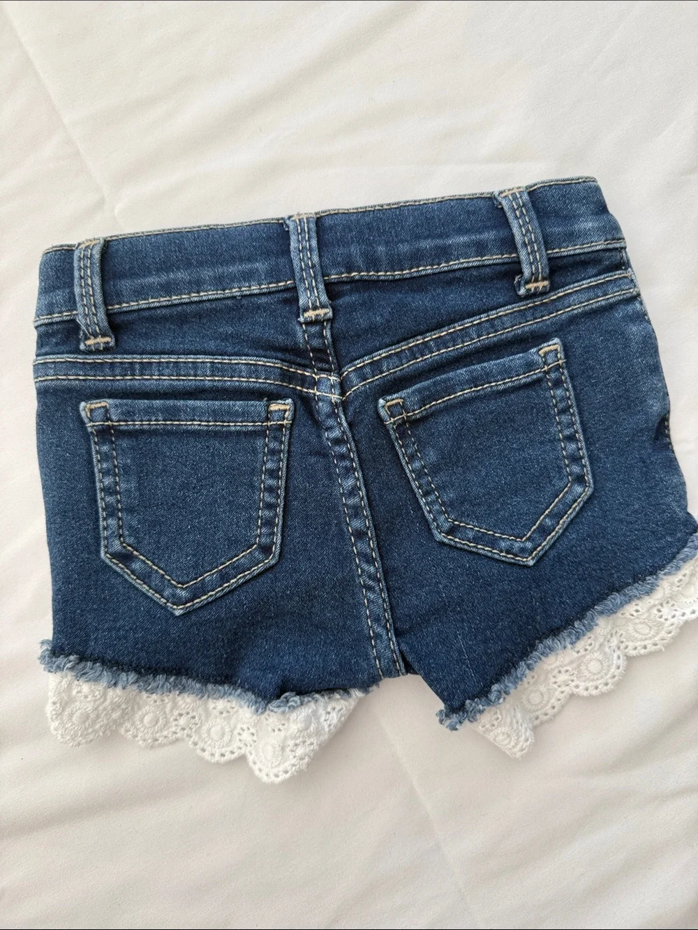 OshKosh B'gosh Dark Denim & Pink Lace-Trim Shorts Set