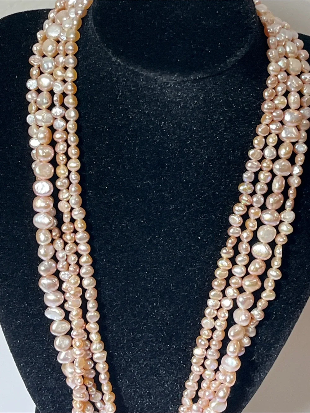 Rare 4-Strand Freshwater Keishi Pearl Necklace w/Sterling Silver Clasp