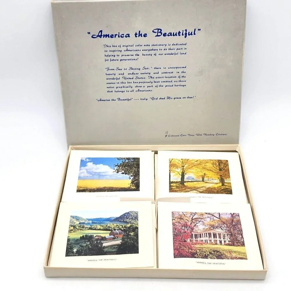 Vintage America The Beautiful 10 Embossed Color Photo Blank Note Cards Envelopes