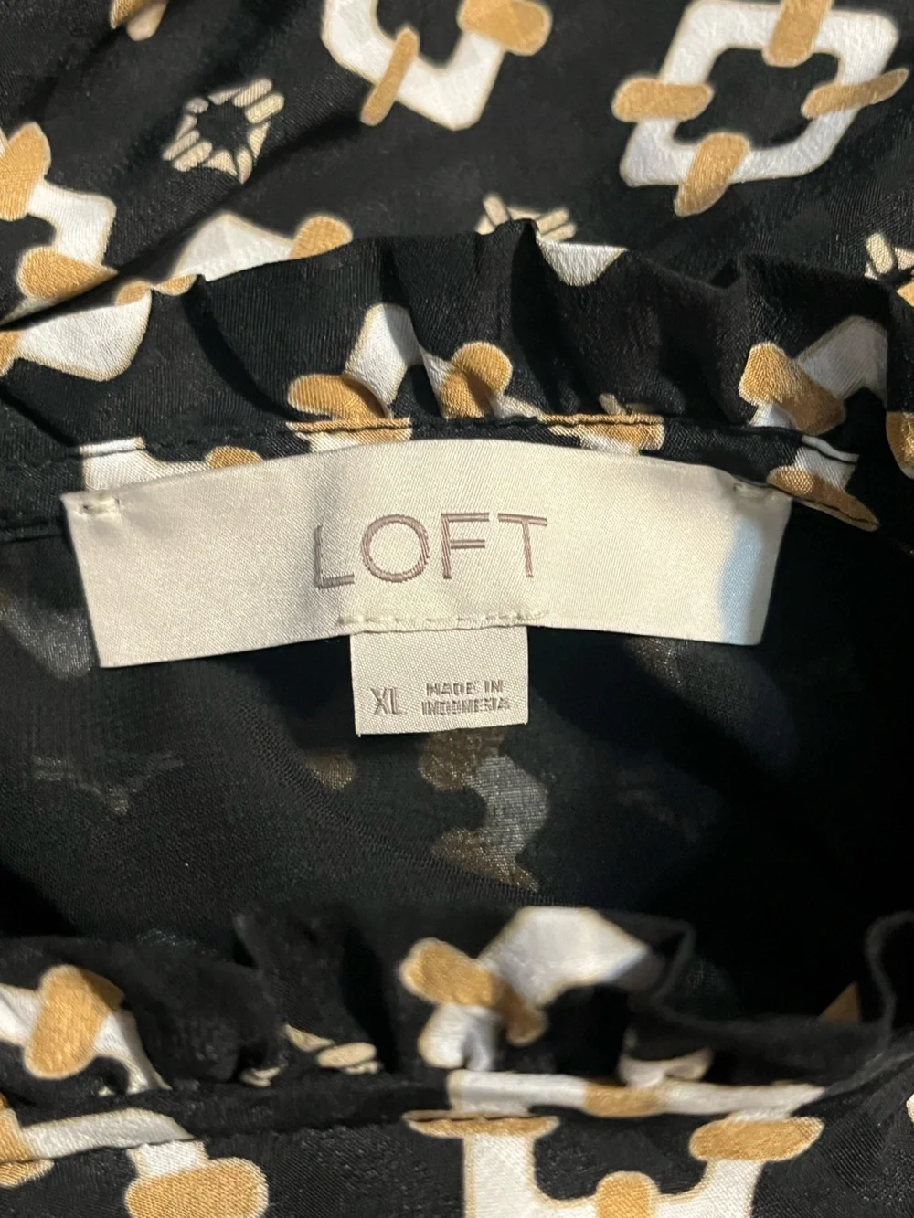 LOFT Black Floral Puff-Sleeve Mock-Neck Blouse