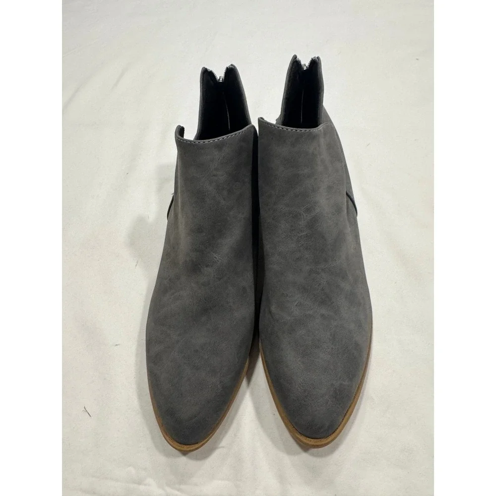 Grey Faux Leather Pointed Toe Ankle Boots Side Cutout Back‎ Zip Block Heel 43
