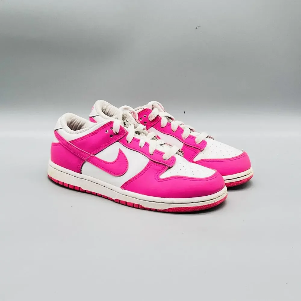Nike Shoes Youth 3 Pink White Leather Dunk Low GS Retro Athletic Walking Sneaker
