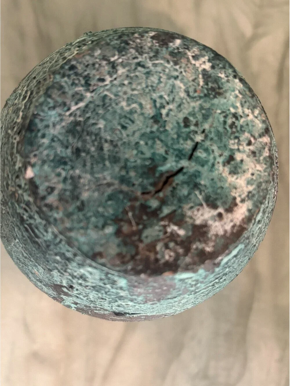 Vintage Chinese Ceramic Hu-Form Vase – 4.5” Faux Bronze Verdigris