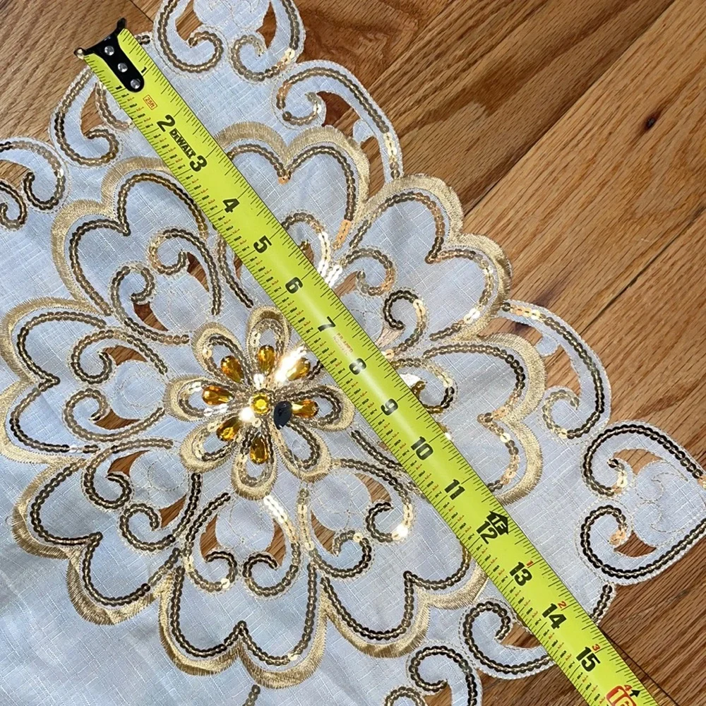 NEW Sequin floral Gold with being Rectangle table runner Doily  33 X15