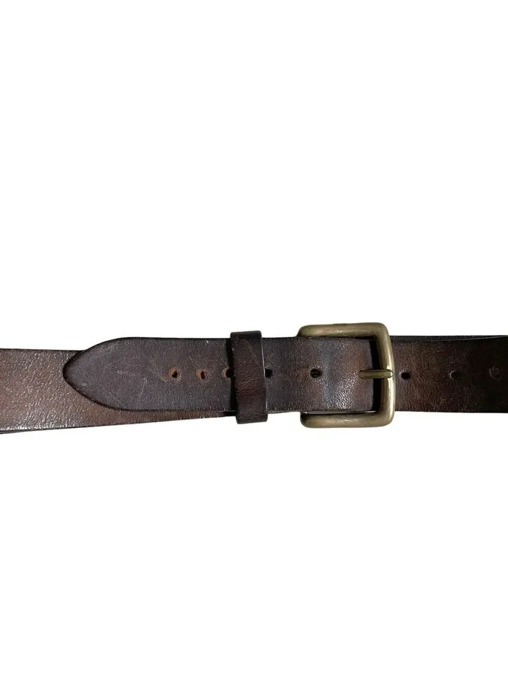 Vintage Brown Leather Belt Solid Brass Buckle L