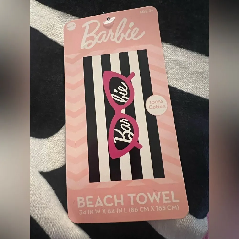 Barbie Black and White Stripe Beach Towel