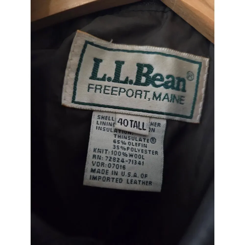 L.L. Bean Men's 40 TALL Leather Bomber Jacket Brown A-2 Flight Thinsulate