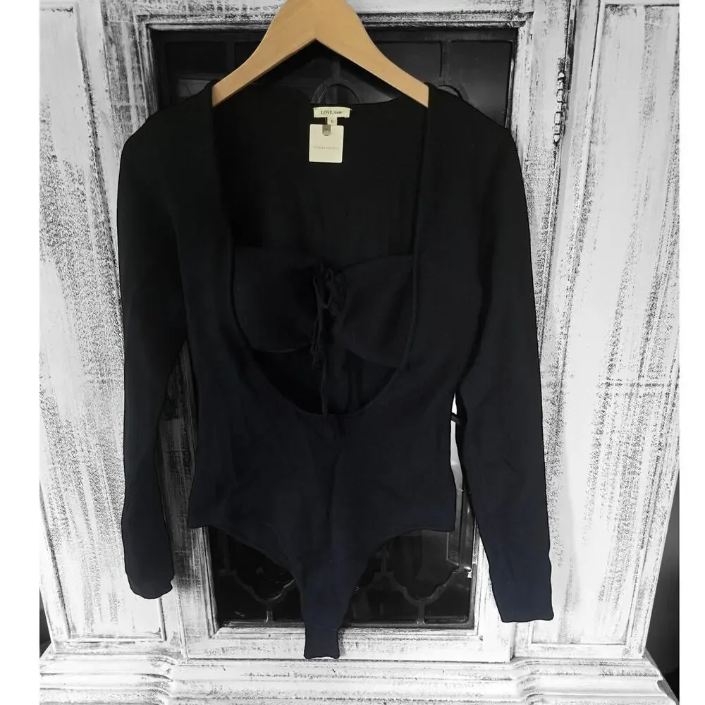 NWT Anthropologie Love Stories Anderson Black Bodysuit - Size Large