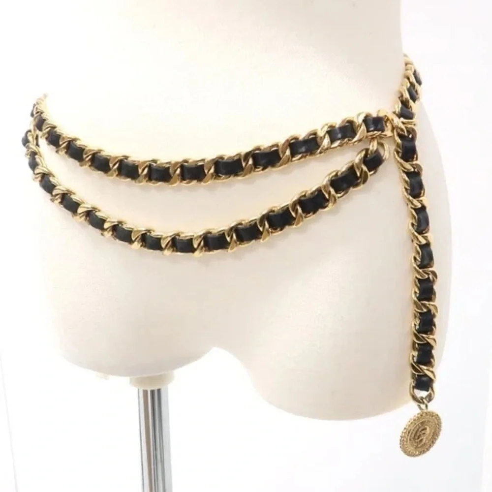 Authentic CHANEL CHUNKY Vintage 1994 belt gold leather 90cm