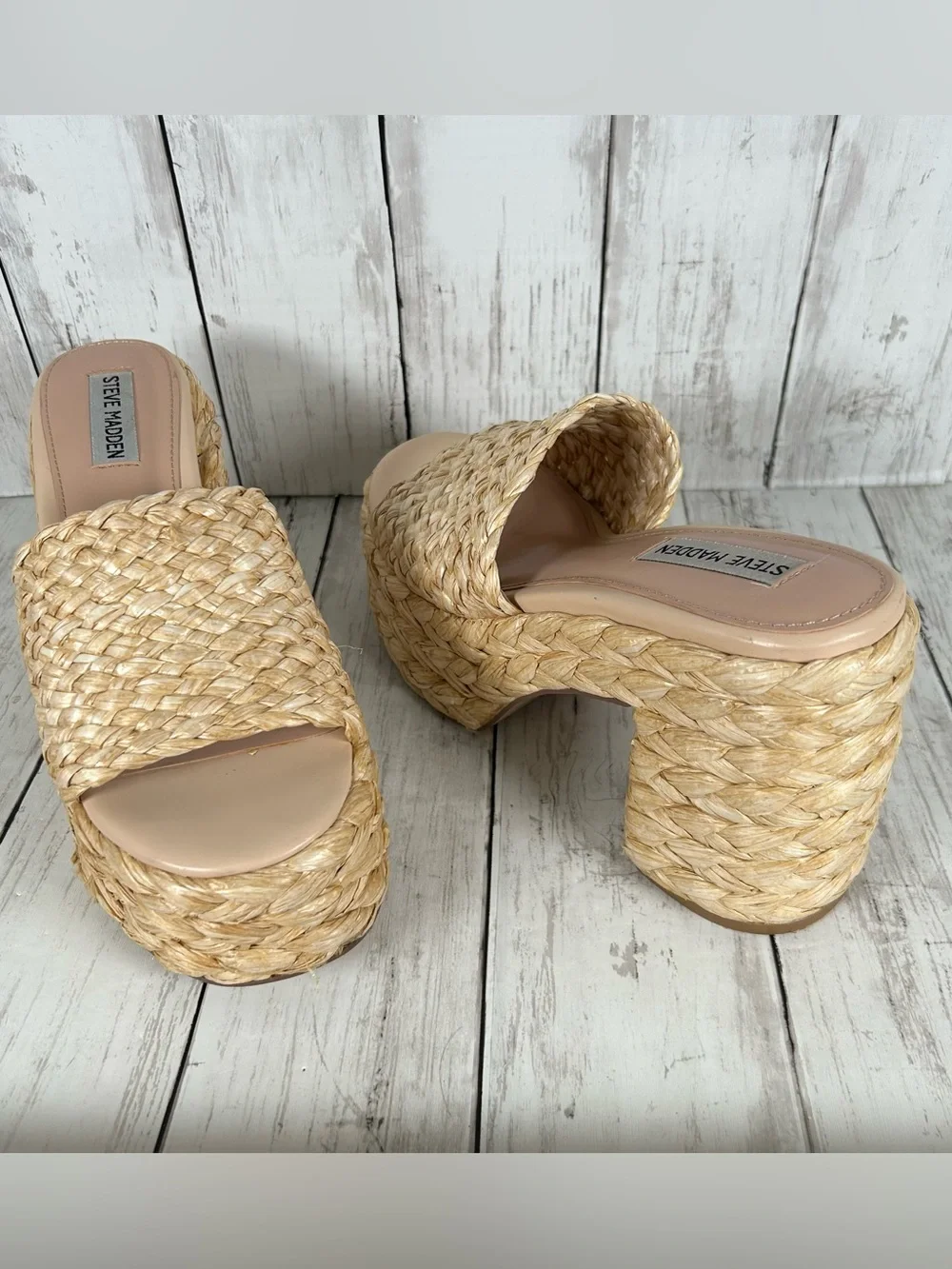 Steve Madden Bountiful Platform Chunky Raffia Sandals 9