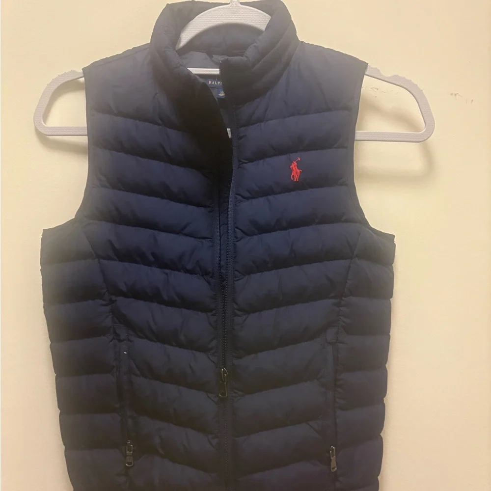 Polo Ralph Lauren Youth‎ Boys Down Vest Size 7 Blue Full Zip Red Pony