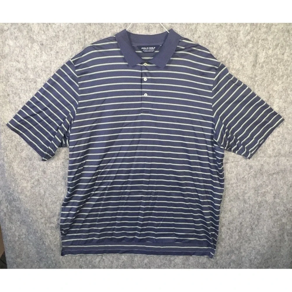 Ralph‎ Lauren Shirt Men's 2XL Purple Polo Golf Performance Striped Pima Cotton