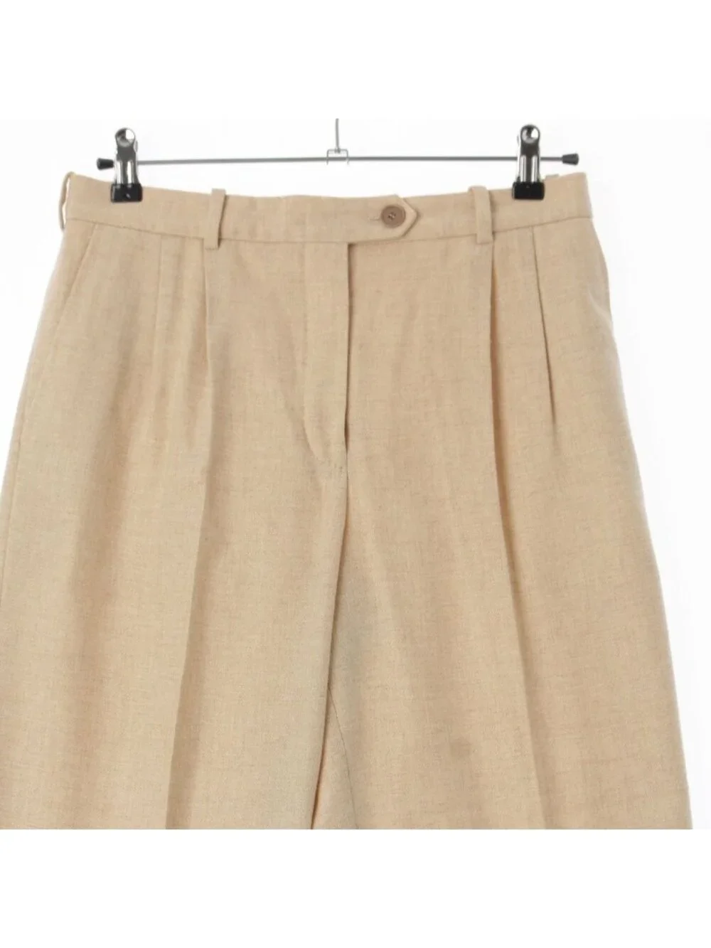 Hermes Gaultier Era Cashmere 2 Tuck Logo Line Wide Trousers Pants Beige
