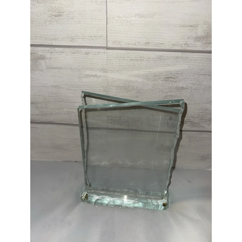 Andrew Pearson Design Cut Glass‎ Crackled Edge Photo Frame Stand Heavy Geometric