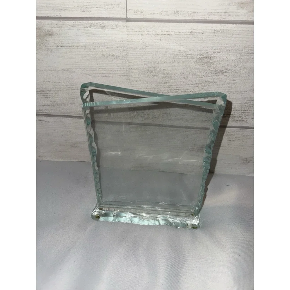 Andrew Pearson Design Cut Glass‎ Crackled Edge Photo Frame Stand Heavy Geometric