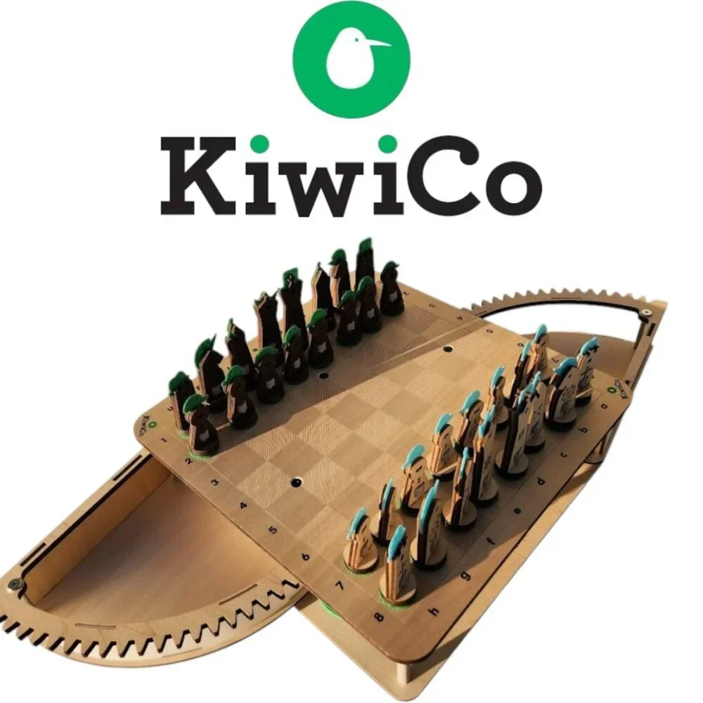 KiwiCo Chess Set Wooden Game Board and Pieces with Hidden Storage - Assembled