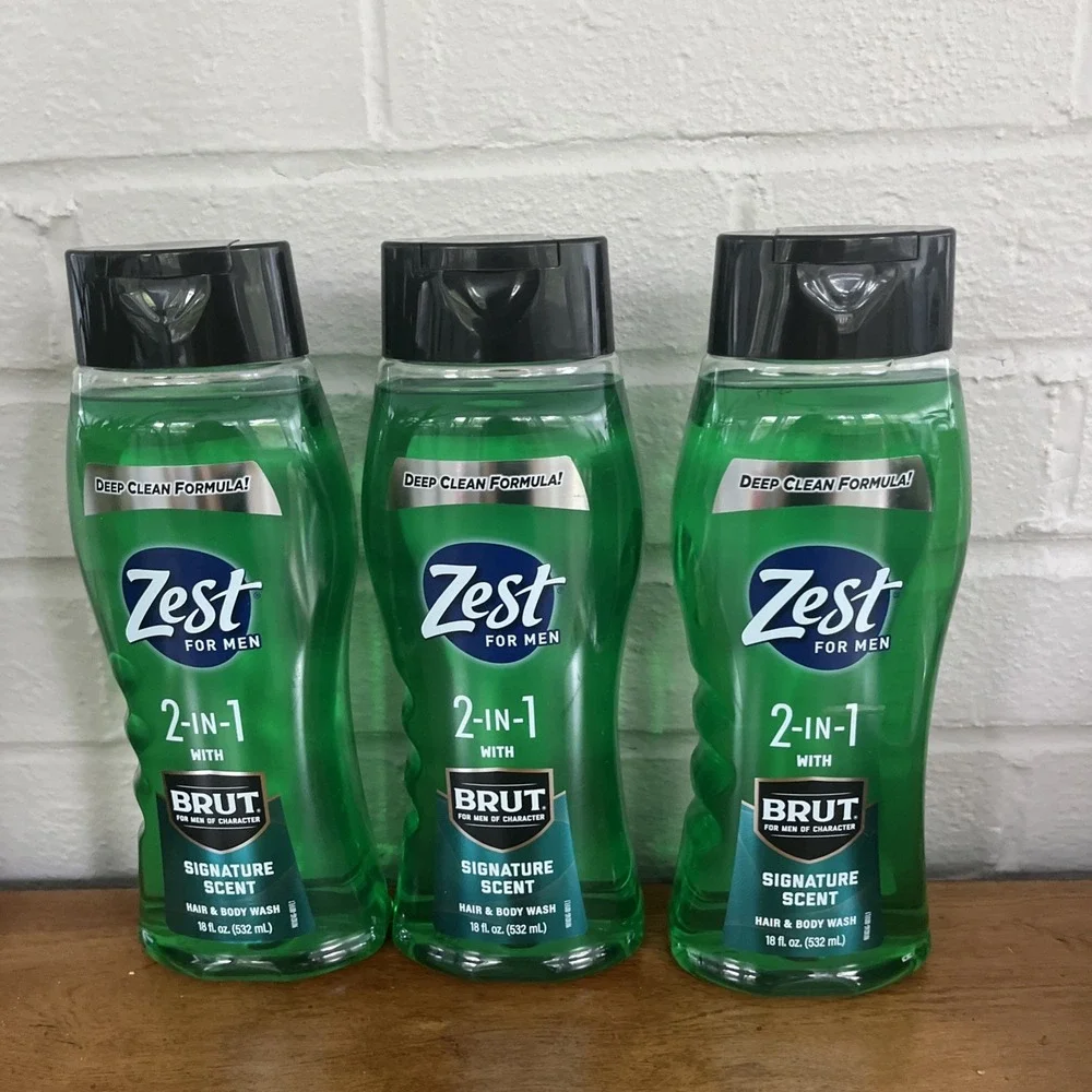 BL Zest For Men Hair & Body Wash 2-In-1‎ Brut Signature Scent 18oz *Three Pack*