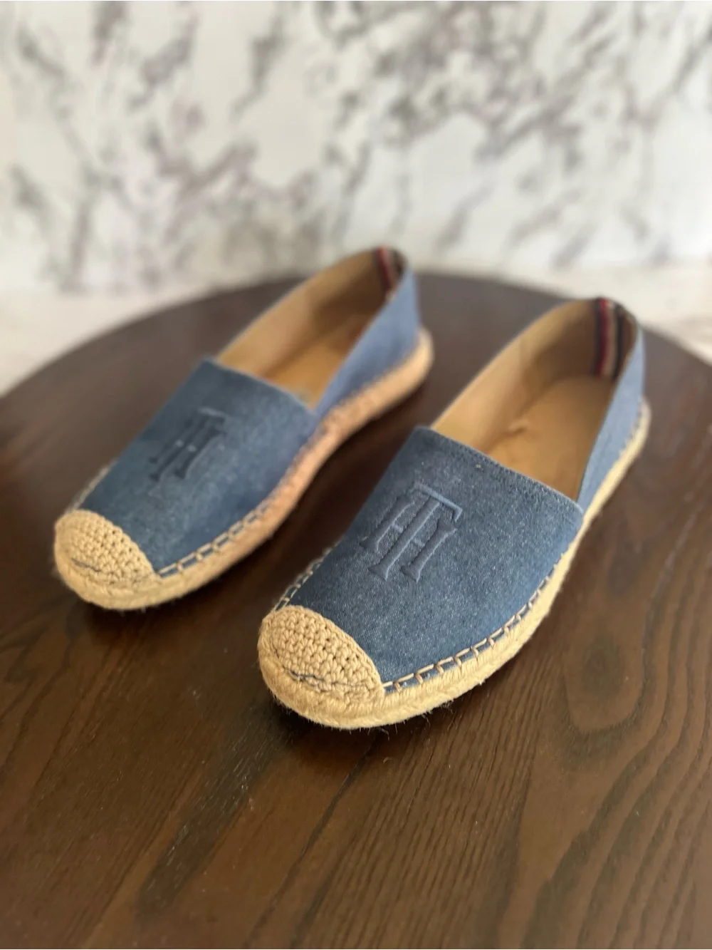 Tommy Hilfiger Blue Denim Canvas Espadrille Slip On Flat Shoes 9.5 Nautical