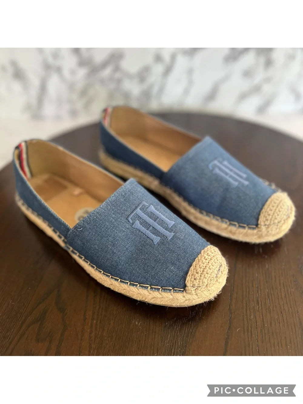 Tommy Hilfiger Blue Denim Canvas Espadrille Slip On Flat Shoes 9.5 Nautical