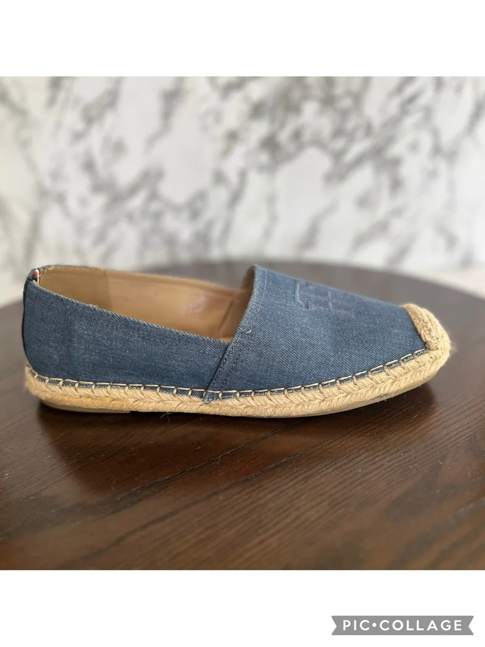 Tommy Hilfiger Blue Denim Canvas Espadrille Slip On Flat Shoes 9.5 Nautical
