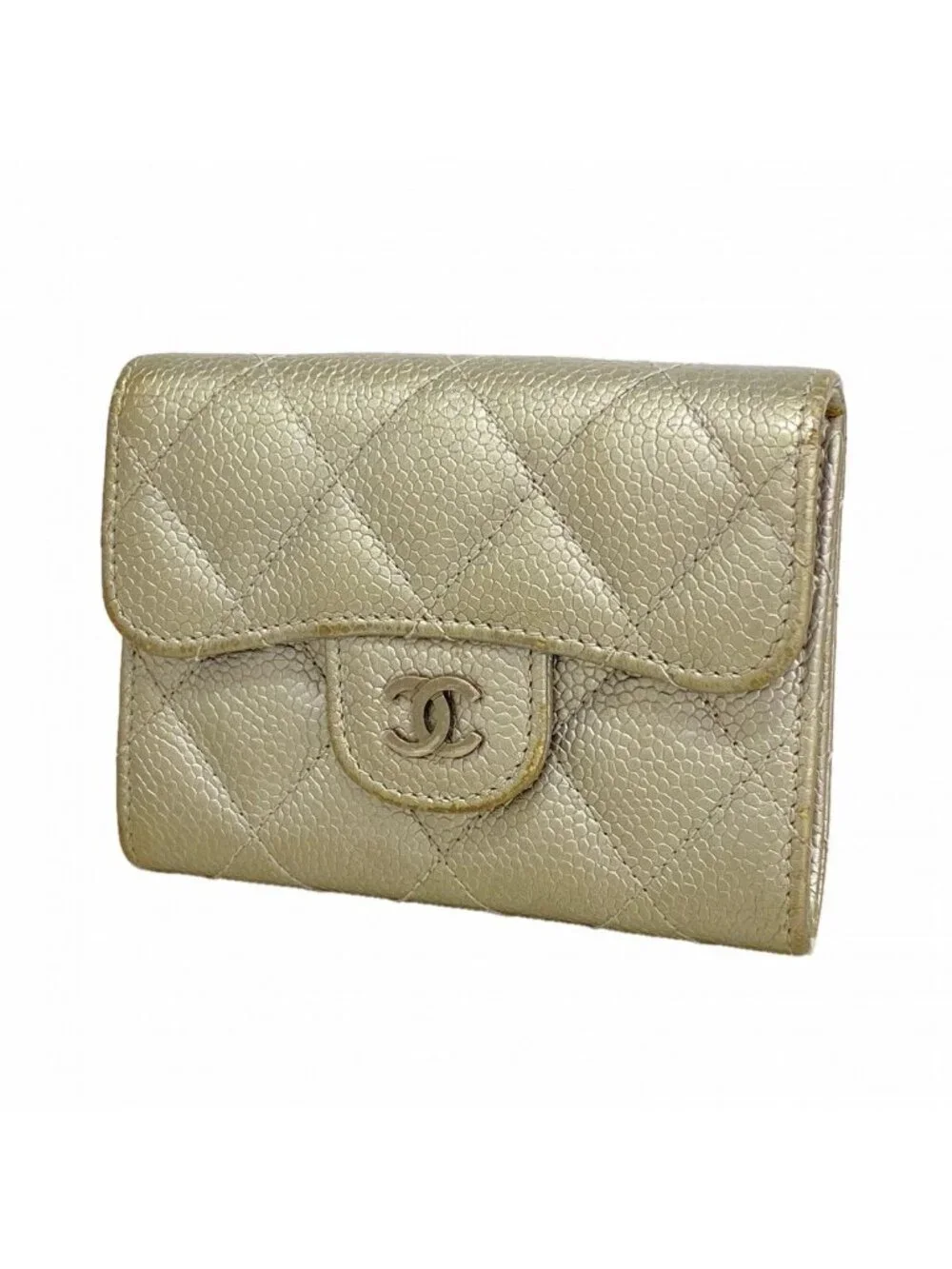Chanel Card Case Quilted Caviar Leather Silver