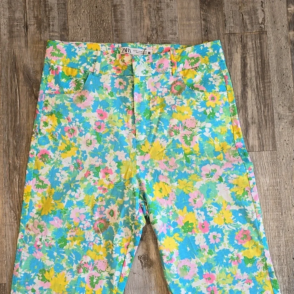 ZARA| Floral Printed‎ Linen Blend| Flare Trousers| Size 4​