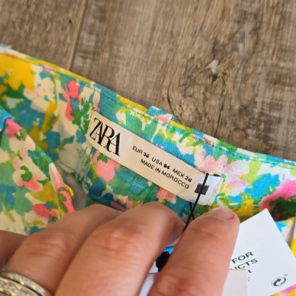 ZARA| Floral Printed‎ Linen Blend| Flare Trousers| Size 4​