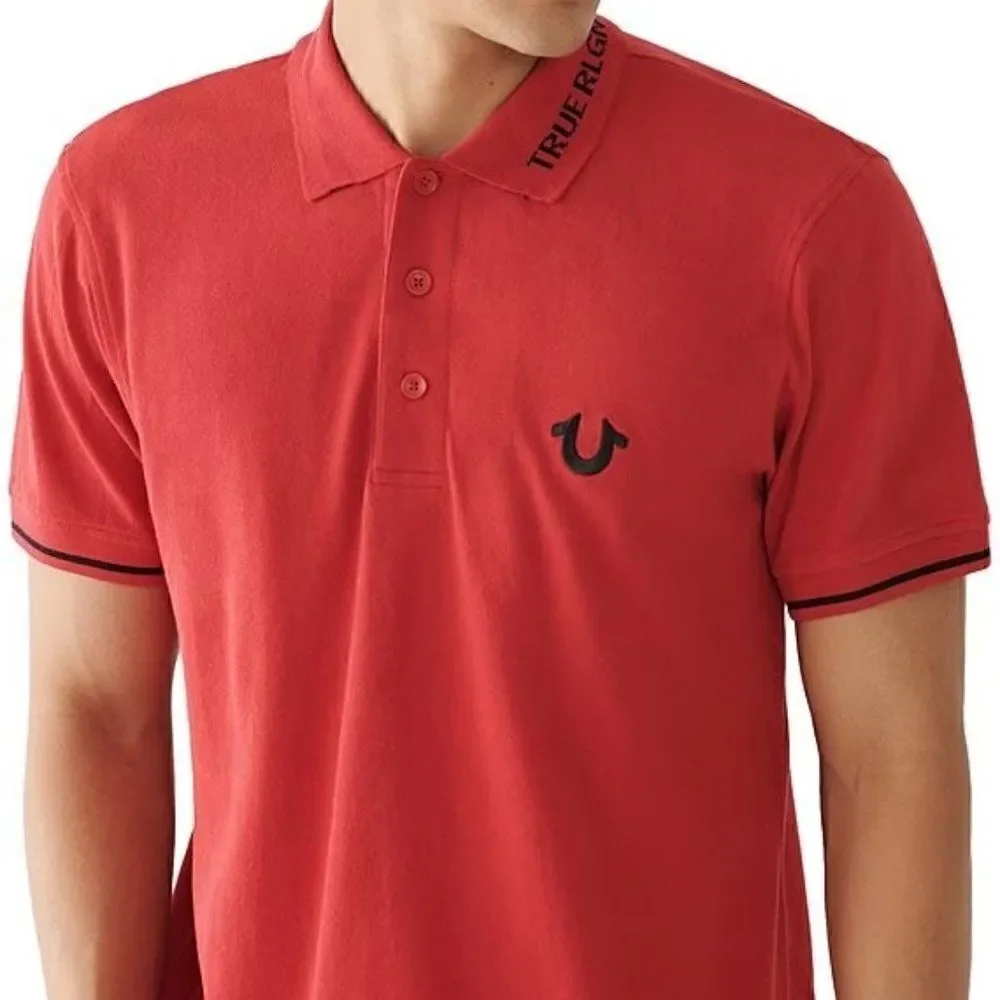 True Religion Braded Logo Collar Red Polo Shirt Size L/G