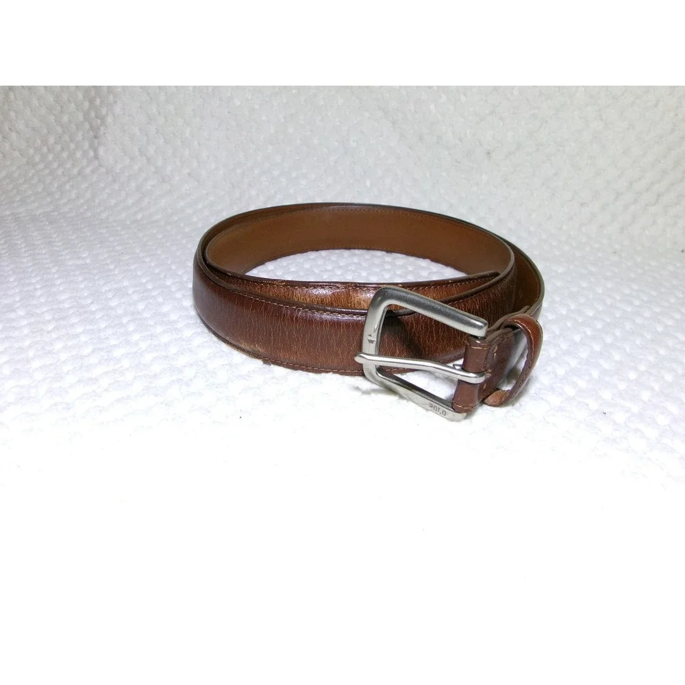 Polo Ralph Lauren Mens Brwn Leather Belt Silver Buckle 405191717-236 Size 40/100