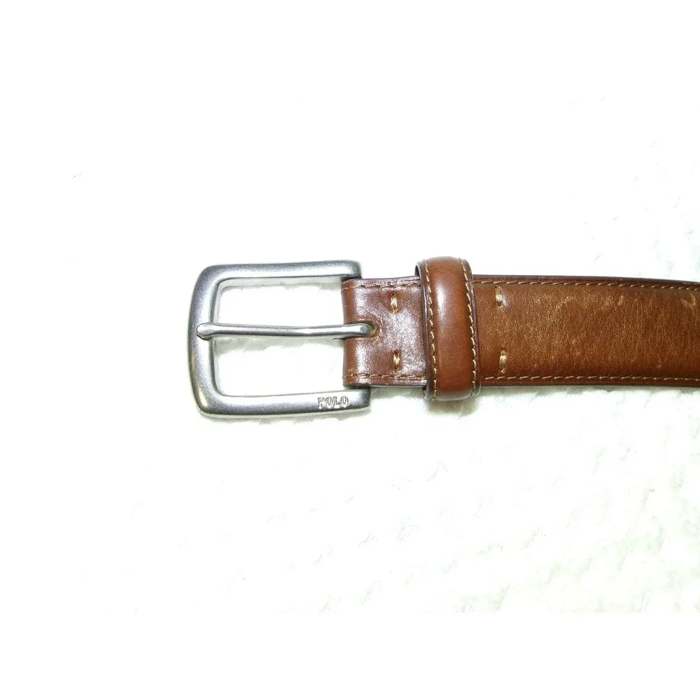 Polo Ralph Lauren Mens Brwn Leather Belt Silver Buckle 405191717-236 Size 40/100