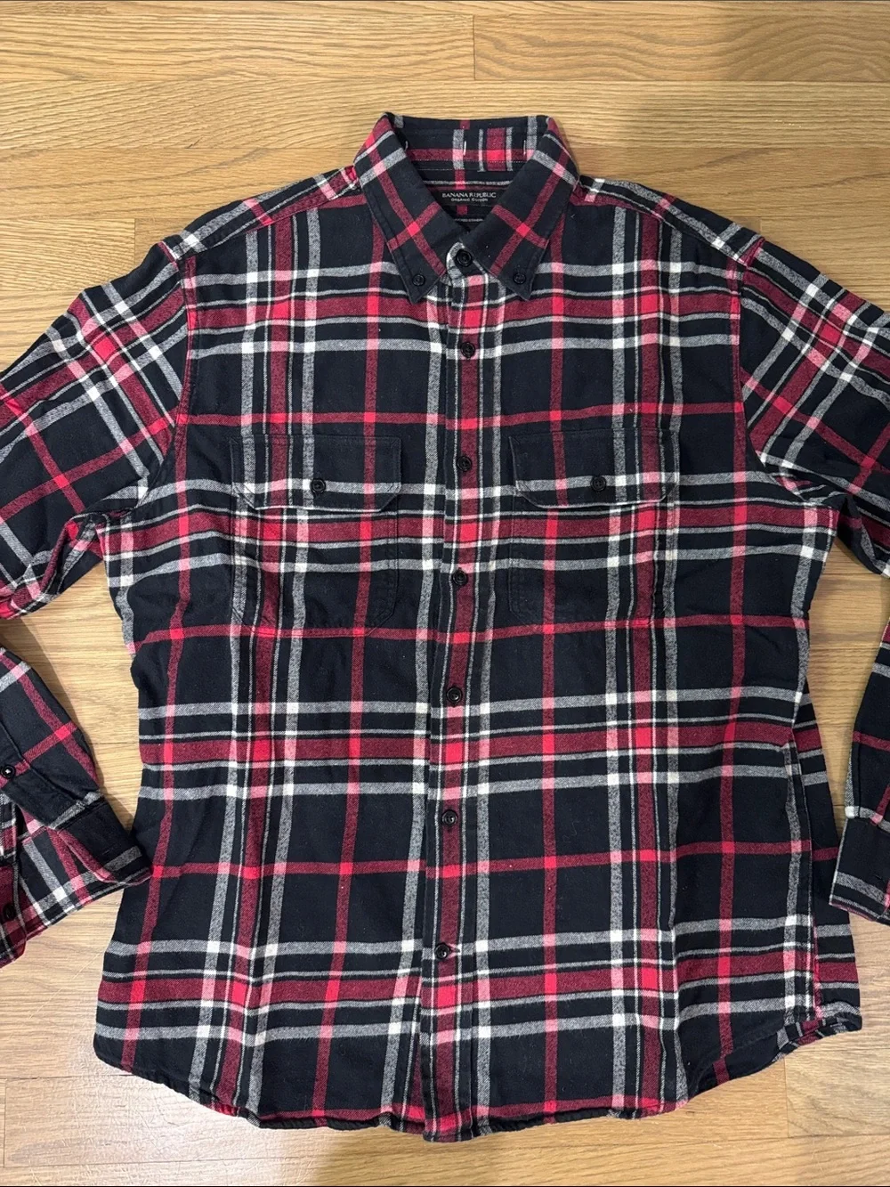 Banana Republic Black and Pink Plaid Button-Up Shirt
