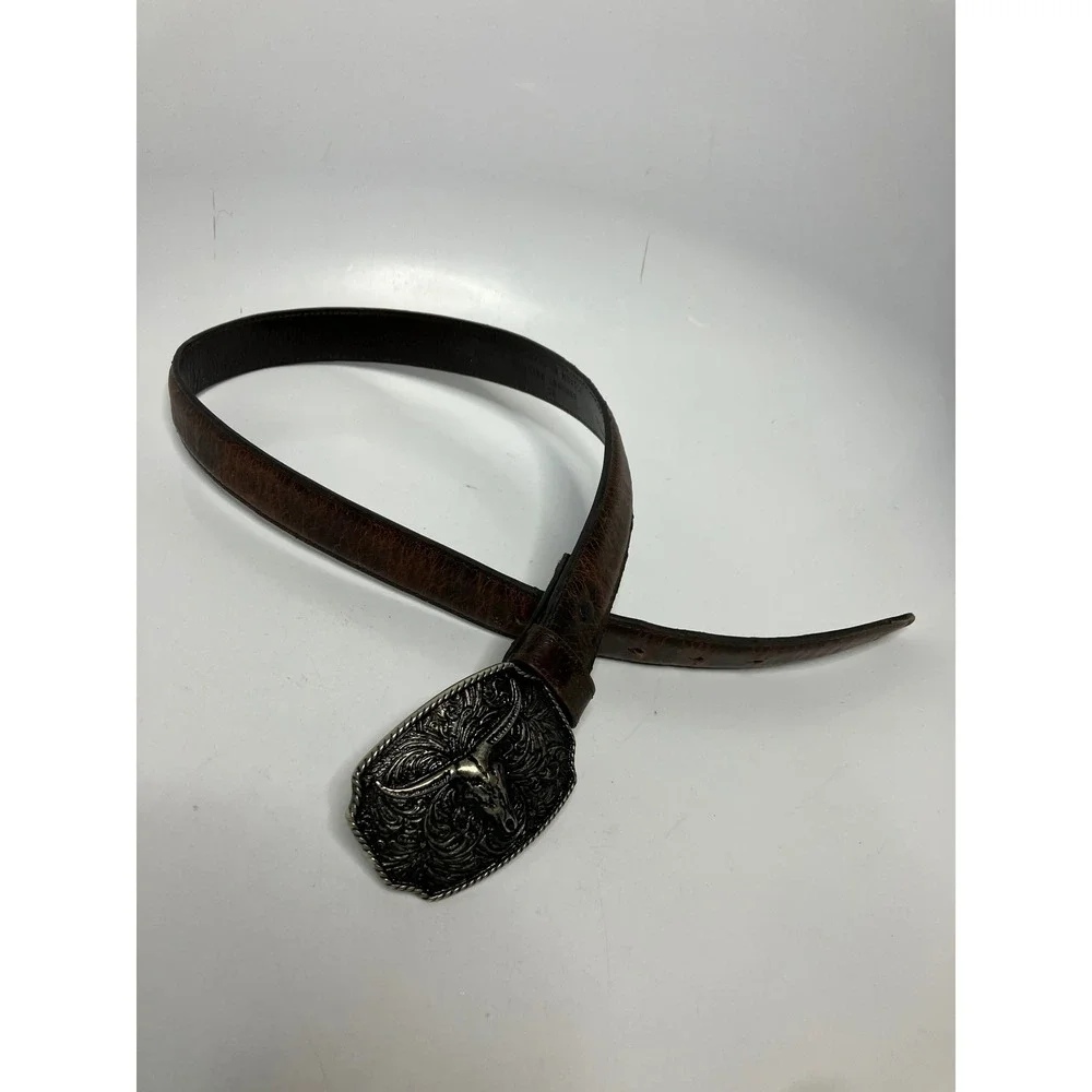 Cody James brown leather belt longhorn cow belt buckle size 28 western‎ cowboy