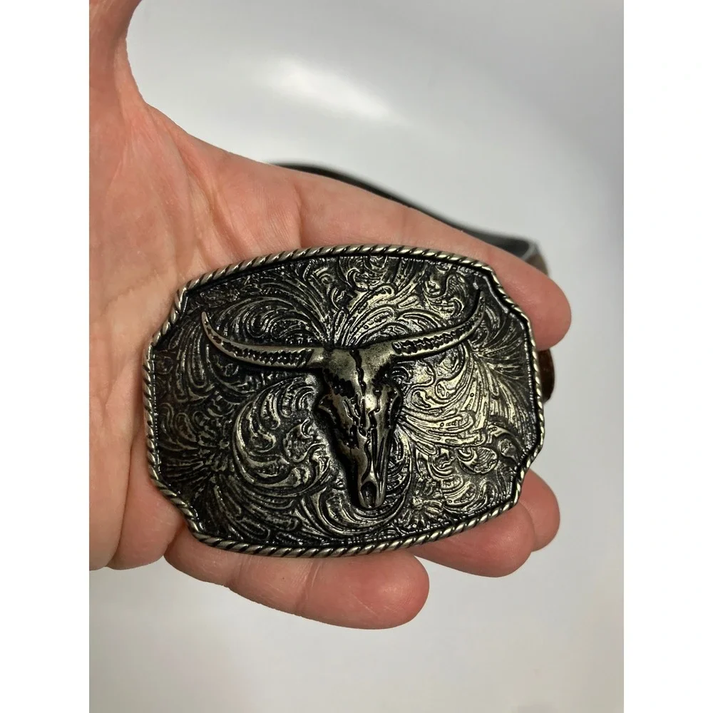 Cody James brown leather belt longhorn cow belt buckle size 28 western‎ cowboy