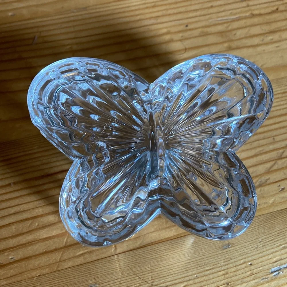 Vintage Lead Crystal Butterfly Jewelry Box, glass trinket holder ring box gift